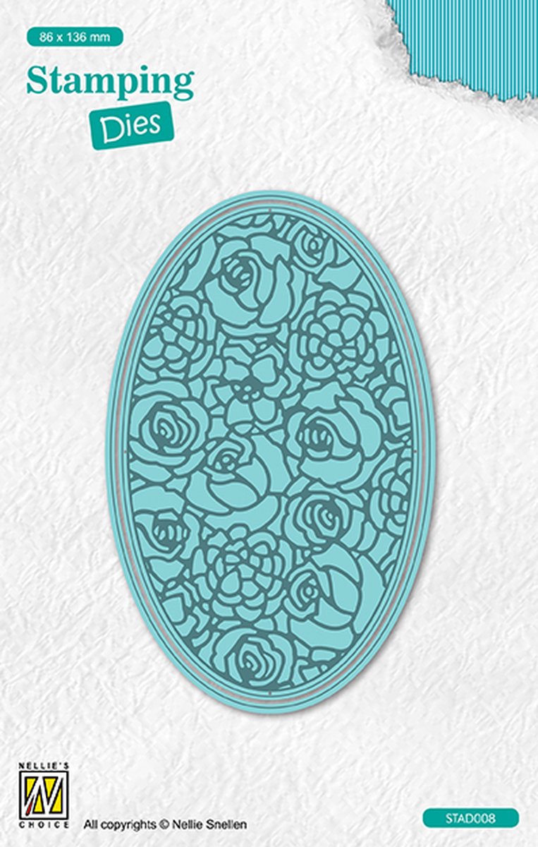 STAD008 Snijmal Nellie Snellen roos - Stamping Dies round Oval roses - stempel & mal ovaal met rozen